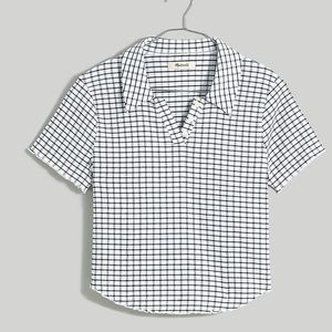 NWT Madewell Crinkle Polo Crop Tee in Lighthouse white/black Medium